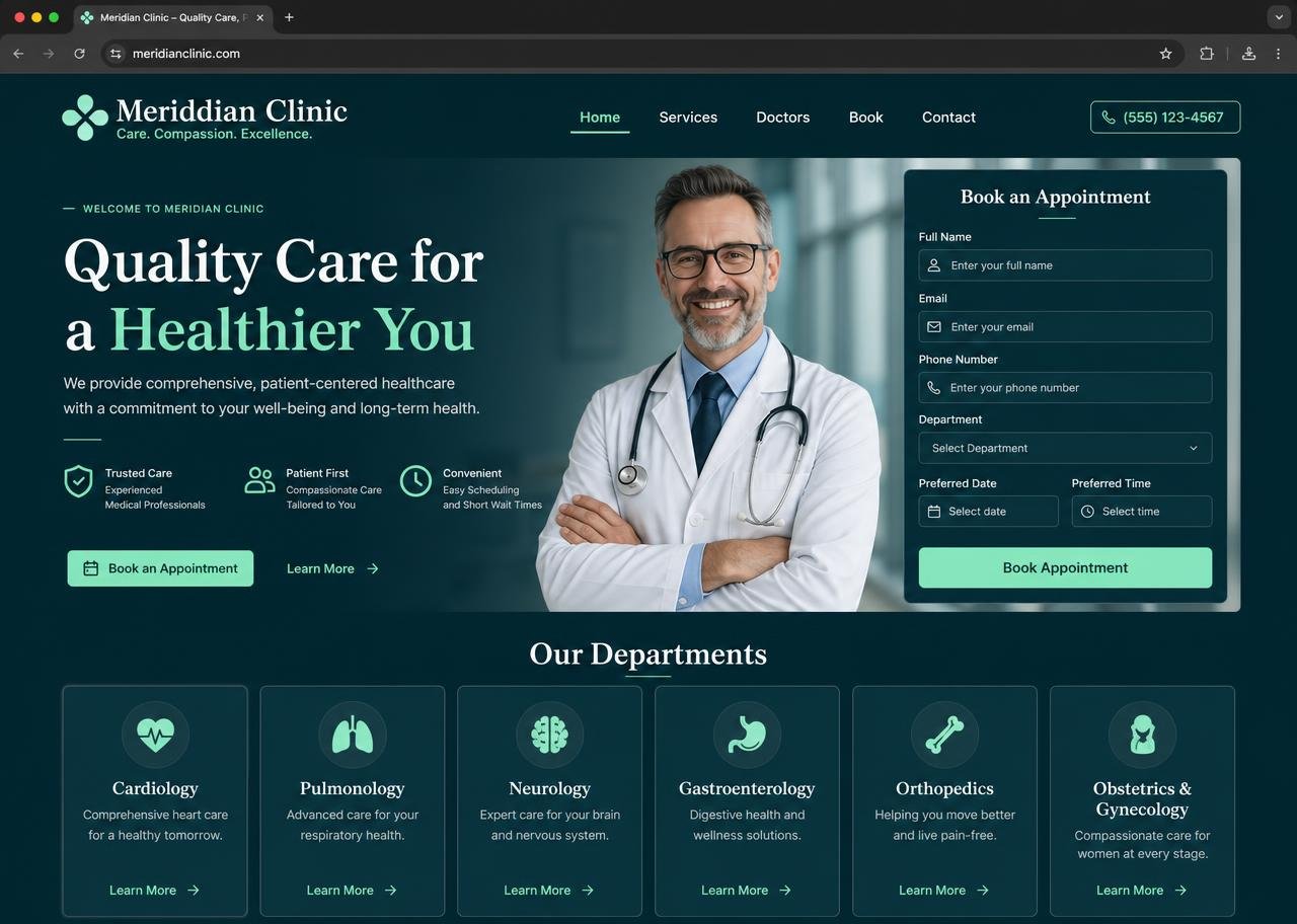Meridian Clinic website homepage designed by Abdul Maanay